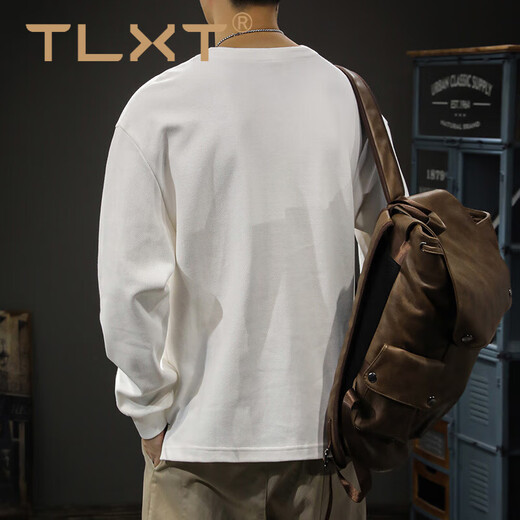 TLXT spring and autumn heavyweight inner wear men's long-sleeved T-shirt loose large size American fashion brand top Henry collar bottoming shirt sweatshirt white velvet XL suitable weight 145-160Jin Jin equals 0.5 kg