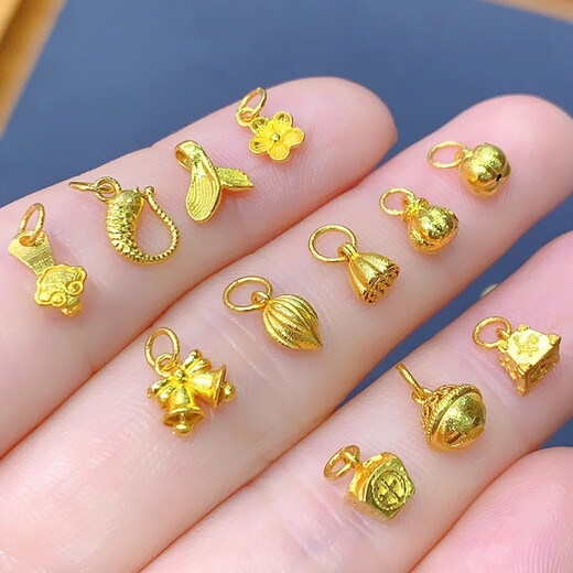 Fat Donglai's same style 18k gold small drip accessories 18K gold drip ancient gold lotus bell gourd pendant hanging No. 3 small lucky bag 18K pure gold one piece (10% off for fake ones)