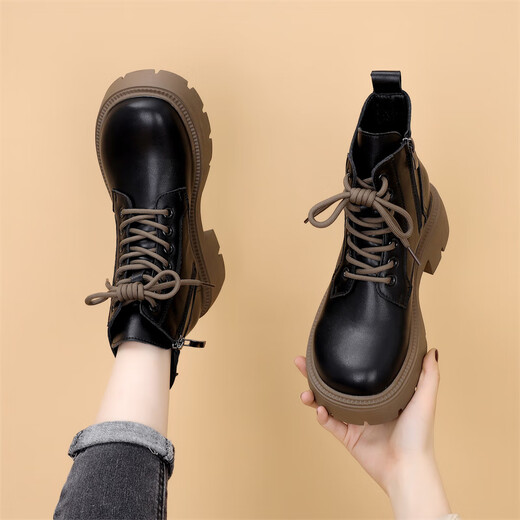 Belle-Take-Serie Marke Broken Code zeigt kleine Martin-Stiefel für Frauen British Style 2024 Herbst Neues Super-heißes Leder dicker Sohle kleiner Schwarz [Single] 38