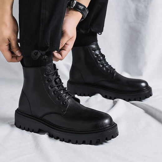 Martin Boots Herumn Herumn Neue Herrenschuhe Arbeit Schuhe wasserdichte Kleidung-resistente Arbeitsschutz dicker Sohle hohe Top-Stiefel Casual Lederschuhe Trend ZQ01 Black 40