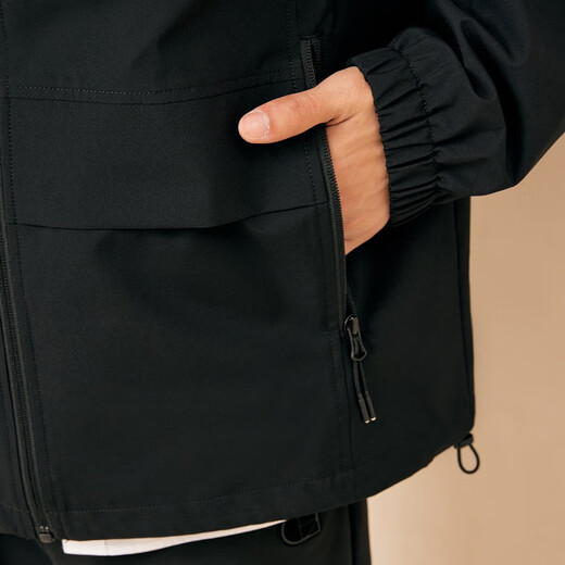 JACK&JONES Men's Trendy Autumn Jacket Men's Hooded Windproof Top Outdoor Casual Jacket Short Versatile Jacket Men E41 Black M (175)