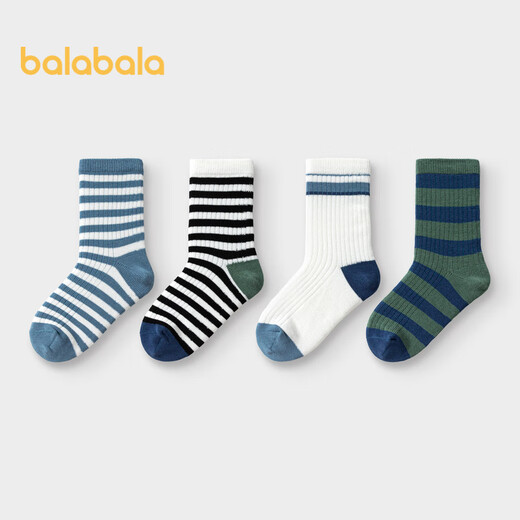 Balabala children's socks cotton autumn new striped small, medium and large children's boys and girls medium socks four pairs 209925172207