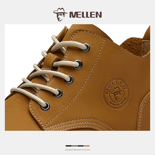 Minglang MELLEN Martin boots new wear-resistant non-slip work boots genuine leather British style versatile mid-top leather boots retro trendy boots men yellow brown 40