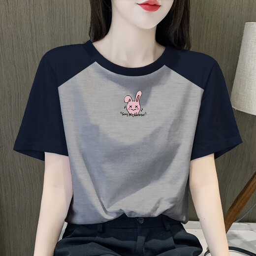 冠军闪电美国重磅复古插肩女士短袖t恤衫2024新款棉体恤设计感小众上衣 1476花灰色-插肩袖 L
