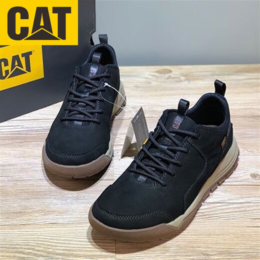 Zapatos de hombre Carter Cat (Cat), zapatos informales de luz al aire libre baja al aire libre, zapatos deportivos de cuero genuinos, zapatos de trabajo de piel de vaca transpirable y trabajo de otoño, negro para hombres, disparado por zapatos de cuero (150 mm) 43