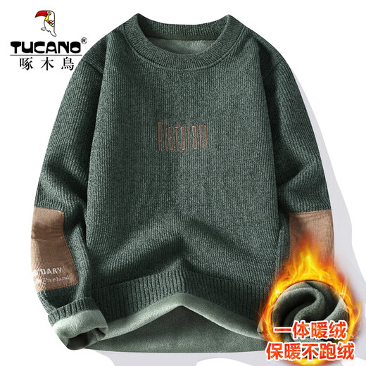 Woodpecker (TUCANO) sweater for men's new autumn and winter integrated velvet sweater for men's plus velvet thickened warm base shirt top for men 829~white XL ~115-135Jin [Jin equals 0.5 kg]