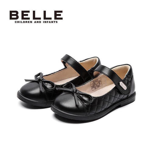 Belle Children's Shoes Girls' Black Leather Shoes Spring and Autumn Soft Sole Children's Student Shoes Middle Children's Performance Shoes Single Shoes Black 30
