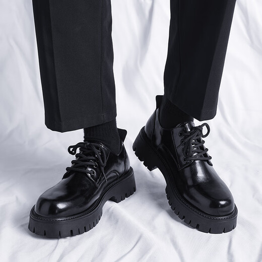 YIMENGTO Camel Leather Shoes Men's Four Seasons Martin Boots British Business Formal Wear Large Toe Thick Sole Heightening Wedding Groom Casual Derby Shoes 41