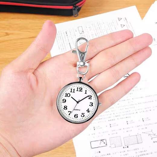 Brangdy pocket watch student exam special watch civil servant nurse keychain hanging watch elderly luminous clear electronic watch silver white background dial clear luminous display alloy shell
