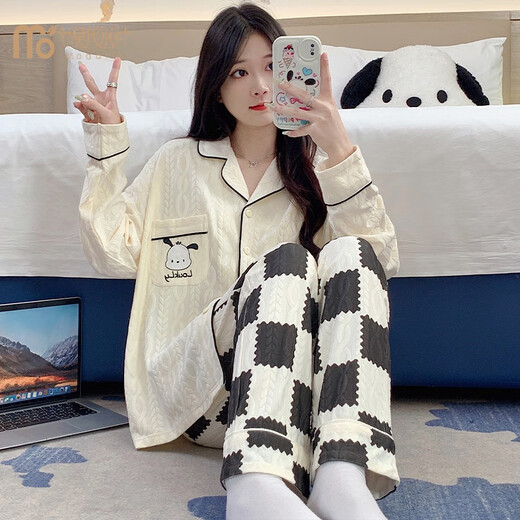 Modal pajamas for women 2024 new cotton cartoon cute cardigan long sleeve trousers suit spring, autumn and winter women's home clothing SSM-3882 L [95-120Jin [Jin equals 0.5 kg]]