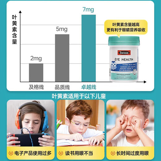 Swisse Lutein Children's Blueberry Eye Protection Tablets 2-6-12 years old teenagers protect eyesight and prevent blue light Eye protection for teenagers and children Lutein 30 capsules/bottle