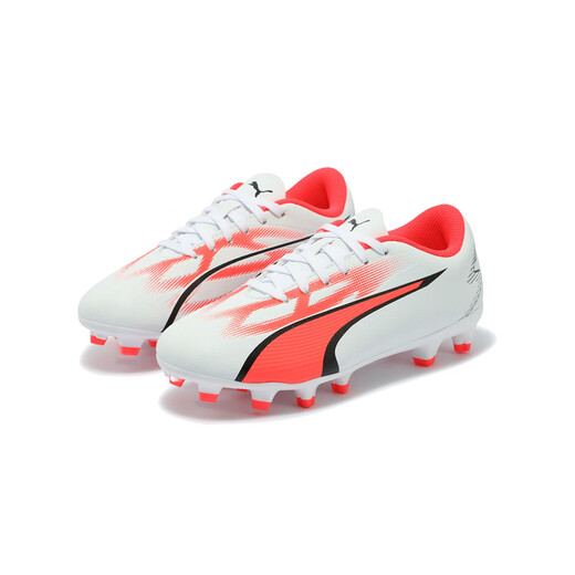 彪马（PUMA）官方 新款儿童天然草坪足球鞋长钉ULTRA PLAY FG/AG JR 107530 白-黑色-火红色-01 35