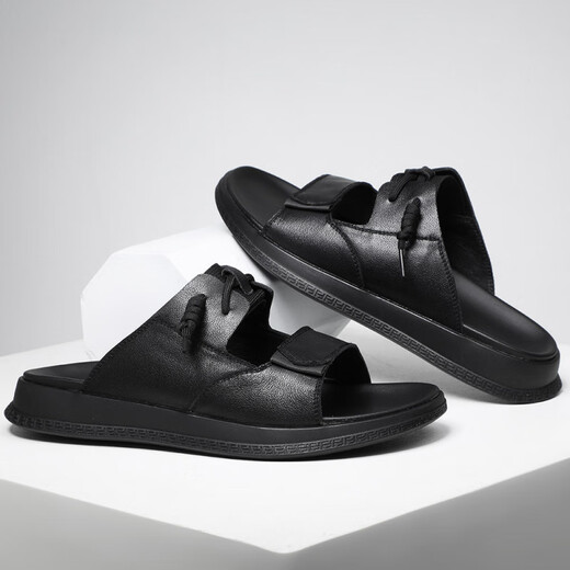 
DIFANPU international luxury brand men's shoes high-end men's casual shoes fashionable and versatile slippers comfortable to wear with flip-flops Black [brand gift box] 43