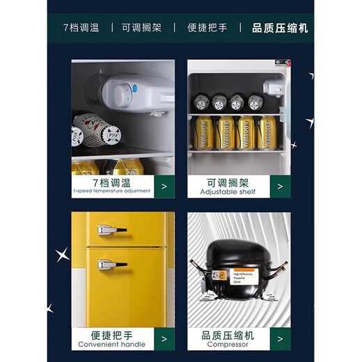 Chigo Retro Refrigerator Small Large Capacity Home Rental Refrigerator Cosmetic Internet Celebrity Refrigerator Freezer First-Class Energy Efficiency Small Refrigerator Energy Saving 72L Red Retro Model