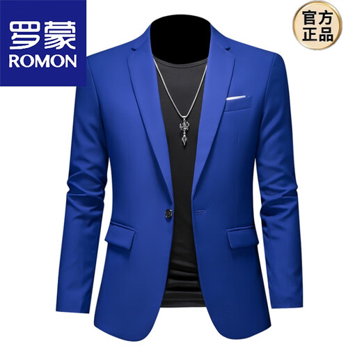 ROMON Spring and Autumn Men's Business Casual Fashion Suit Jacket Slim Large Size Casual Professional Formal Dress Suit Top Royal Blue 2XL (135-145 Jin Jin equals 0.5 kg can be worn)