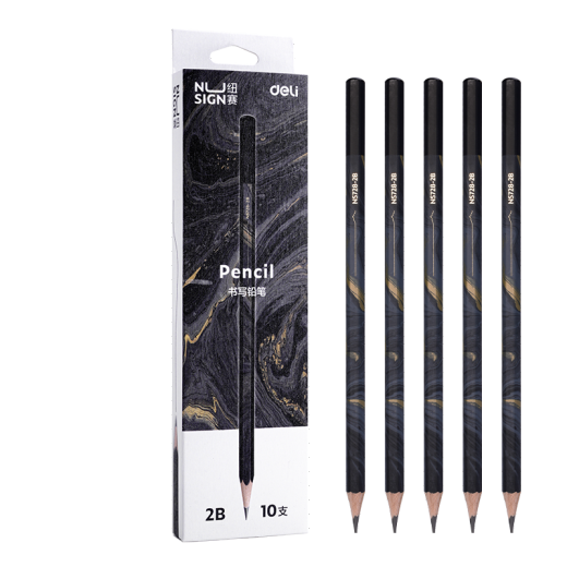 Deli 10 2B Newse Natural Fluid Hexagonal Pole Newse Pencil Drawing Graffiti Exam Drawing Black Wood Pencil Gift NS728-2B Children's Day Gift Girl