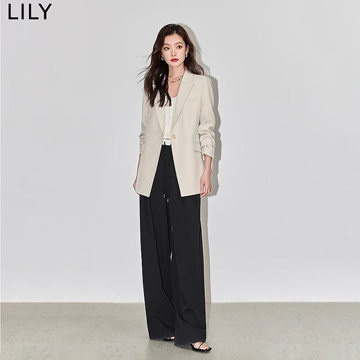 LILY Spring New Style Women's Temperament Professional Commuting Retro Solid Color One Button Casual Suit Jacket Women 606 Light Rice XL
