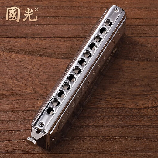 国光德国进口音簧国光半音阶口琴成人专业演奏初学者自学入门旗舰级 银色【12孔+琴布+琴盒】