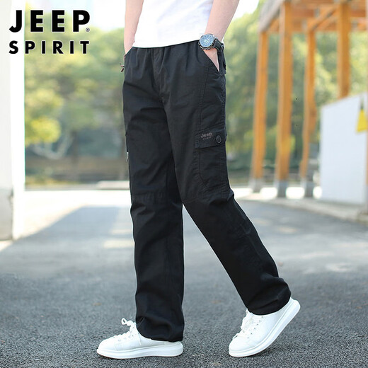 JEEP SPIRIT Jeep Overalls Men's Autumn and Winter Casual Pants Men's New Retro Revival Straight Pants Black XL
