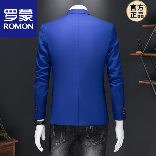 ROMON Spring and Autumn Men's Business Casual Fashion Suit Jacket Slim Large Size Casual Professional Formal Dress Suit Top Royal Blue 2XL (135-145 Jin Jin equals 0.5 kg can be worn)