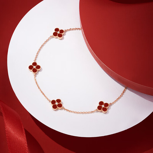 Promise of Love 18k gold four-leaf clover bracelet for women red agate niche luxury jewelry anniversary birthday gift for girlfriend