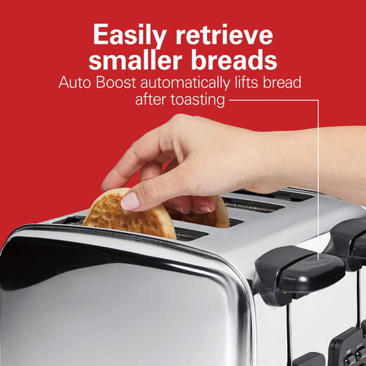 Hamilton Beach 4-slice stainless steel toaster, wide slot design, bagel defrosting function, single slice even toasting, automatic lifting of buns, home breakfast toaster