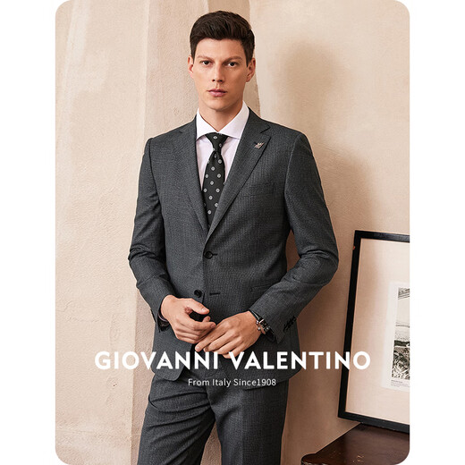 GIOVANNI VALENTINO wool crisp casual suit men's double slit business warm breathable blazer black gray 2X
