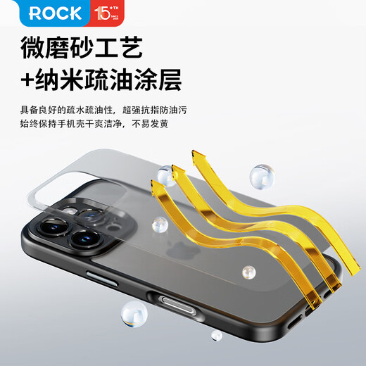 ROCK适用苹果16ProMax手机壳iPhone16ProMax保护套肤感镜头全包精孔亲肤防摔简约硅胶不粘指纹男女灰色