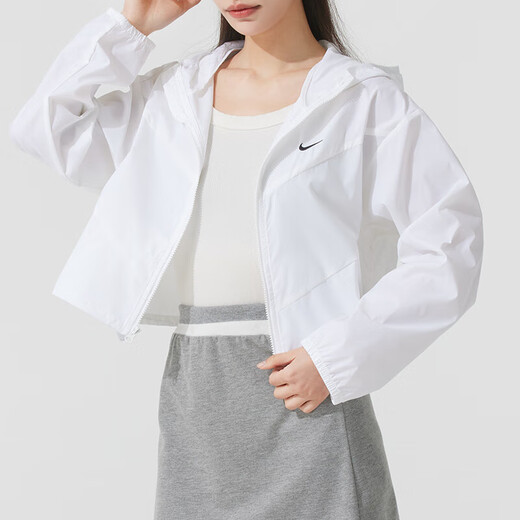 Nike (NIKE) women's summer sports suit, running and fitness training suit, trendy and fashionable breathable woven and quick-drying casual clothes, hooded short jacket jacket + shorts/two-piece set XL