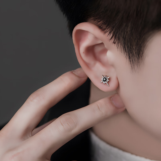 UOSU earrings for men without piercings, magnetic ear clips, high-end, personalized, versatile, handsome, niche fashion design, Hong Kong style earrings, handsome magnetic ear clips, four-piece set