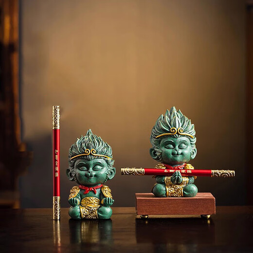 BOSSY Forbidden City Cultural and Creative Style National Trend Wukong Tea Pet Desktop Ornament Study Living Room Office Ornament Birthday Business Souvenir Wukong-Monkey King + Base Gift Box