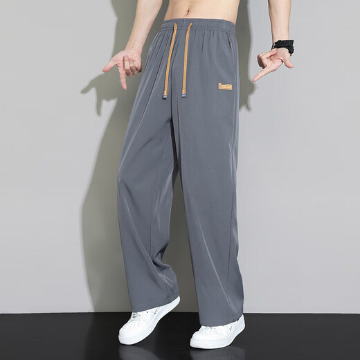 妄潮冰丝裤子男士休闲长裤春秋夏季薄款宽松直筒运动束脚九分速干 【冰丝凉感跑量款】K253黑色 XL 建议体重115-125斤