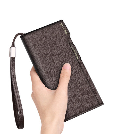 WILLIAMPOLO英国品牌 钱包男士钱包真皮商务休闲多卡位卡包 父亲节礼物送爸爸 咖啡色荔枝纹【头层牛皮】