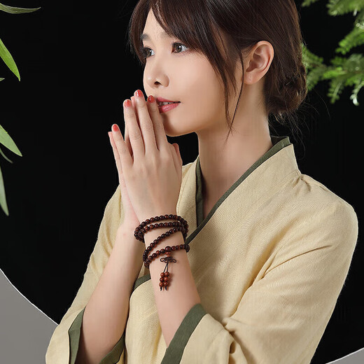 妍韵珠宝精品6MM黄花梨手串正品108颗虎斑纹把件文玩念珠男女士佛珠手链