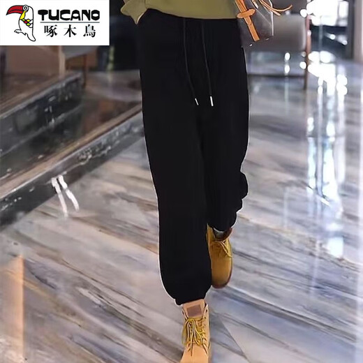 Pájaro carpintero (tucano) 2025 más pantalones negros de terciopelo en otoño e invierno, pantalones de cana de pierna ancha pequeños pantalones casuales engrosados ​​para mujeres 9920# negro [espesado] más el tamaño del terciopelo [recomendado para estar dentro de 80-100 Jin [Jin equivale a 0.5 kg]]]