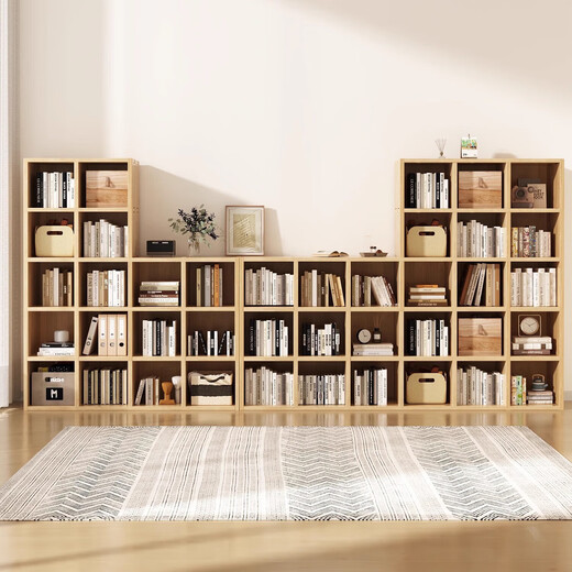 Small craftsman bookshelf solid wood floor-standing one-piece grid cabinet living room home simple storage rack log color 8-grid cabinet