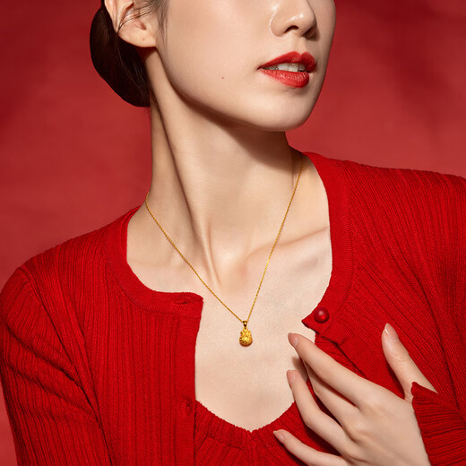 Lao Temple Gold Pendant Full Money Coin Blessing Bag Pendant Women's Necklace Exquisite Gift for Girlfriend or Wife's Birthday Gift Blessing Bag Approximately 1.5g + Gift Box