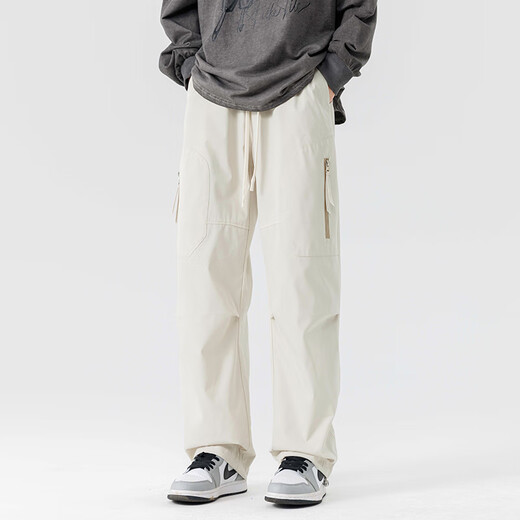 Dingfengbaoluo American functional overalls men's autumn versatile loose trendy outdoor mountaineering casual pants DFK35 apricot L