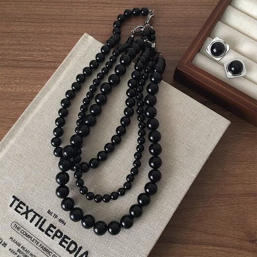 DL 1998 Pangdonglai Quality 7A Grade Natural Black Agate Niche Niche Collier perlé personnalisé Personnalise Candarbone Chain Sent Network Black Agate 1047