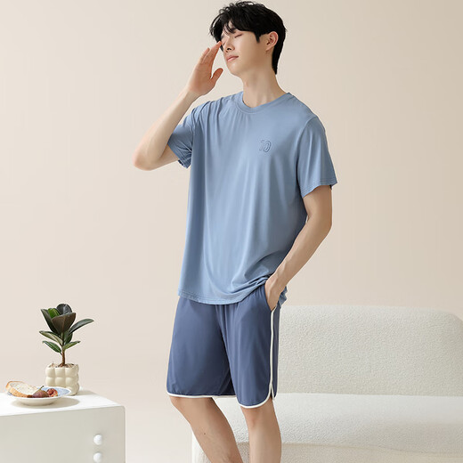 Catman (MiiOW) men's pajamas men's short-sleeved shorts suit Modal summer thin style can be worn on the outside, fashionable ice silk cool home clothes M15602 XL Recommended weight 120-140 Jin [Jin equals 0.5 kg]