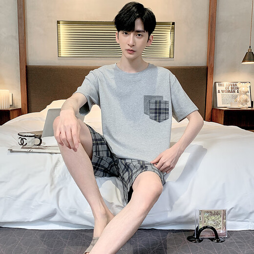 CarsemKeitn夏季男士短袖睡衣薄款棉质休闲加大码青少年家居服男宽松套装夏天 D9928 L 男L