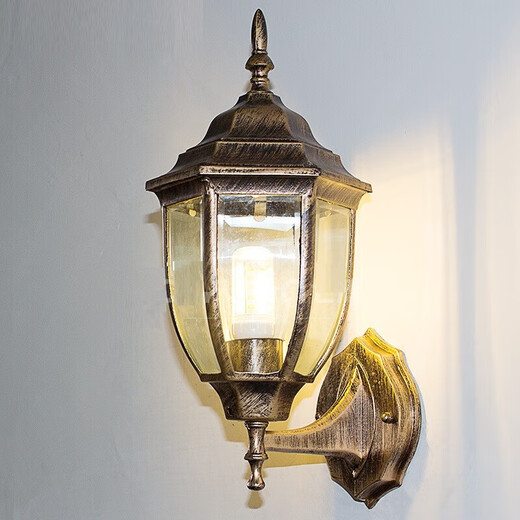 Fenglanq outdoor wall lamp waterproof European retro balcony garden lamp American aisle staircase outdoor pastoral led wall lamp bronze small curved wall lamp