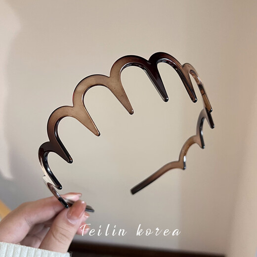 Jisenjia headband, high-ceiling, high-end, simple, versatile, wavy hairband, face wash dish, Internet celebrity hair accessories, non-slip toothed hairband, tea and coffee color