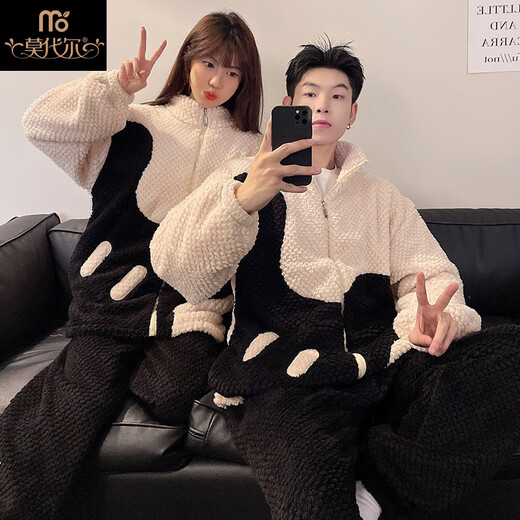 Modal couple pajamas winter coral velvet women's thickened large size flannel men's autumn and winter home clothes warm suit MJF-8959 female M