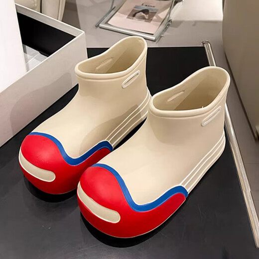 Qingbilin-Frauenschuhe, Regenstiefel, modische Kurzrohr für Frauen, Cartoon niedliche Eva Dicke einzige Anti-Shui-Anti-Hua-Wear-Resistant Damen Regen, süße kurze Röhrchen Regenstiefel [Khaki] 36 [36-37]
