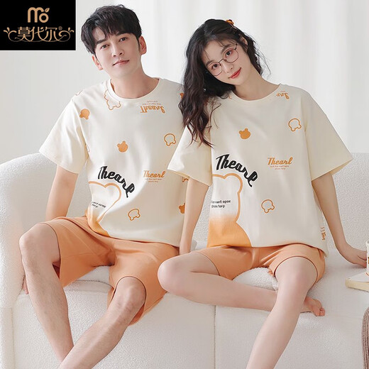 Modal 25 pure cotton couples pajamas summer wear summer couple summer one man and one woman short-sleeved cotton suit trendy LS9918 male XL female L