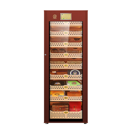 Bulldog cigar cabinet, constant temperature and humidity control, cedar wood compressor, cigar humidifier, red wine cabinet, dual-purpose ammonia removal, WiFi energy-saving, frequency conversion fingerprint lock, large capacity VC528, fourth generation VC528, coffee color, height 1.79 meters, key lock 528L