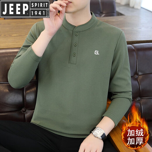 JEEP SPIRIT Jeep Henry collar long-sleeved t-shirt men's spring, autumn and winter 2025 new inner layering shirt top early autumn black 4XL