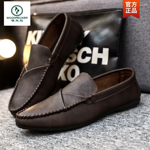 Woodpecker 2025 Nuevos zapatos Doudou de cuero suave para hombres zapatos de cuero casual de cuero para hombres de estilo coreano zapatos de moda jóvenes de moda yl-d826 negro 39