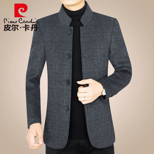 
Pierre cardin spring and autumn new men's clothing Chinese stand collar middle-aged men's jacket short wool jacket dad knit dark gray XL 180 (135-150Jin [Jin equals 0.5 kg])